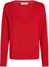 Tommy Hilfiger Jersey Mujer Cardi Fine Cuello de Pico, Rojo (Primary Red), S