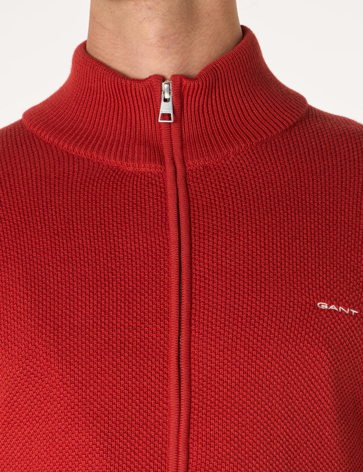 GANT Cárdigan de algodón con Cremallera de Pique, Hierro Rojo, S
