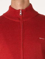 GANT Cárdigan de algodón con Cremallera de Pique, Hierro Rojo, S