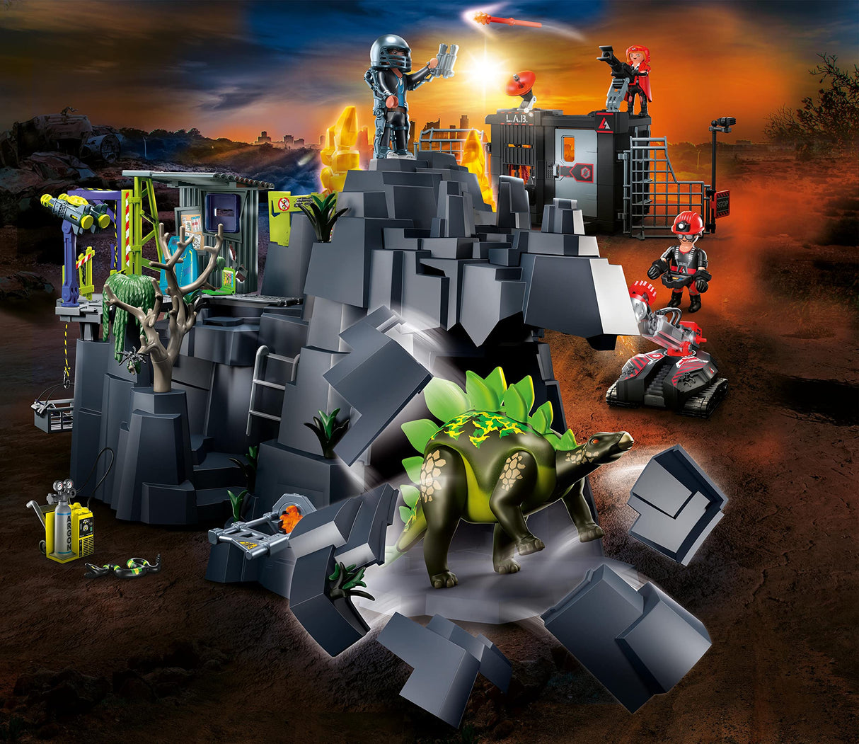 PLAYMOBIL Dino Rise 70623 Dino Rock, con Efecto de luz, Sonido y vibración, A Partir de 5 años