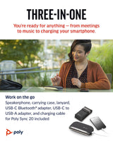 Altavoz manos libres Bluetooth portátil personal Poly Sync 20+ (Plantronics) - Reducción del ruido o de ecos, Adaptador Bluetooth USB-C, Funciona con Teams (certificado), Zoom, PC, teléfonos celulares