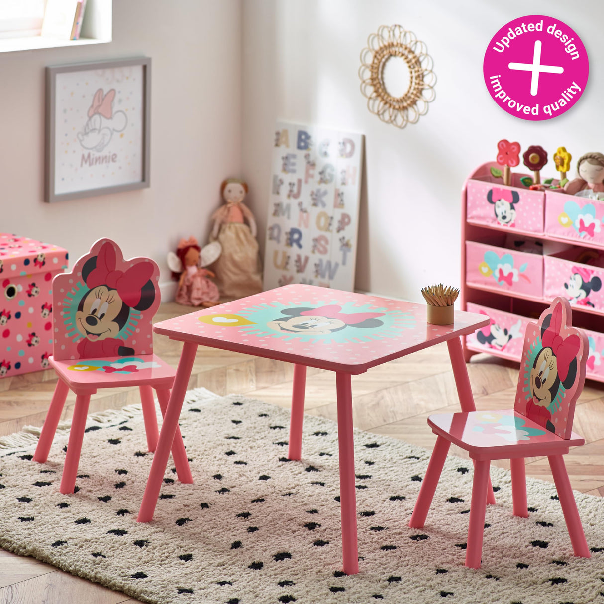 Disney Minnie Mouse Juego de mesa y sillas para 2, soporta hasta 30 kg por silla, óptimo para jugar y realizar actividades, tamaño pequeño, rosa