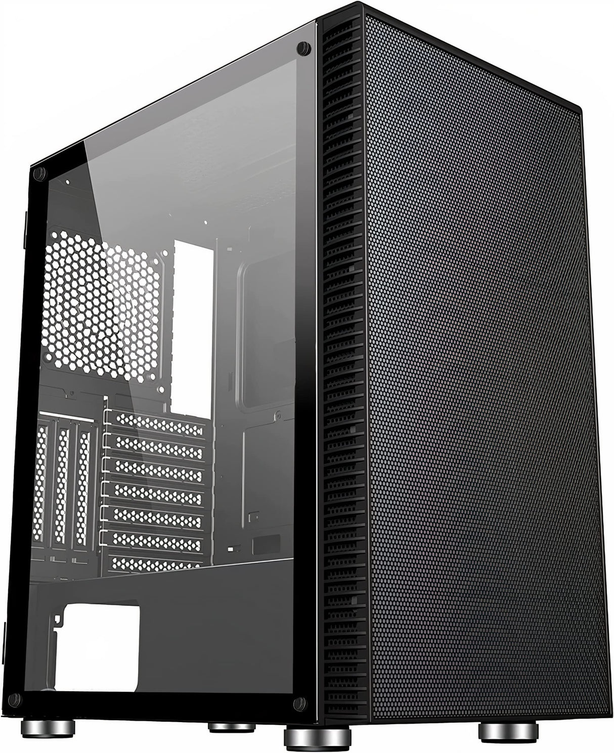 SaharaGaming P44 - Carcasa de Malla Negra y Vidrio Templado sin Ventilador ni concentrador, Compatible con E-ATX, ATX, Micro-ATX e ITX