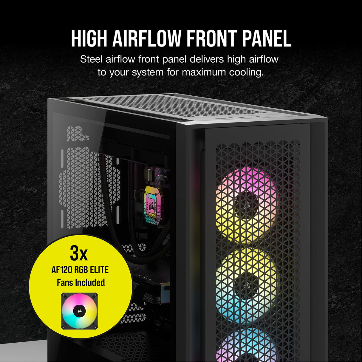 Corsair Semitorre iCUE 5000D RGB Airflow, 3 Ventiladores AF120 RGB Elite - Controlador iCUE Lighting Node Pro - Diseño de Alto Flujo de Aire - Negro