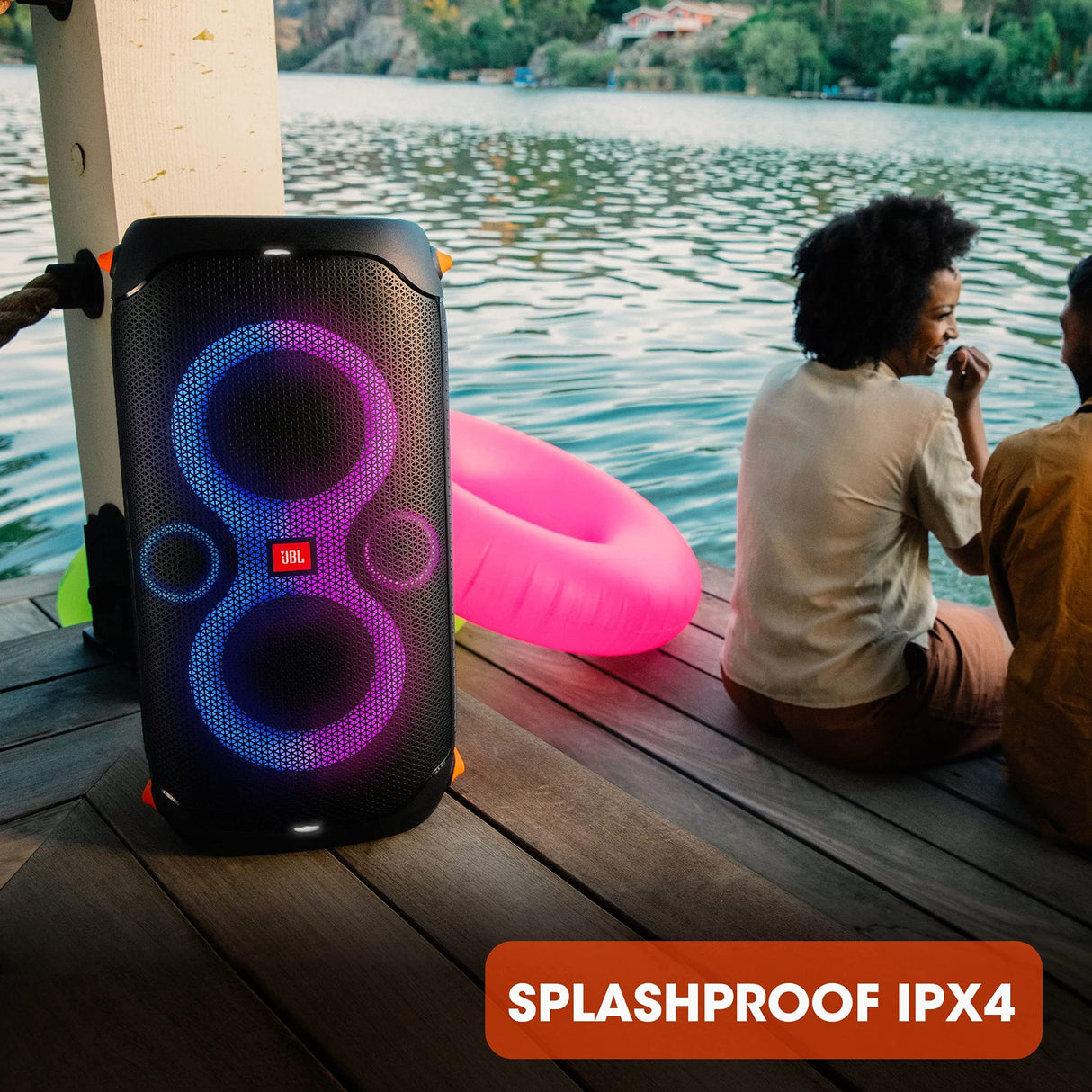 JBL PartyBox 110 Altavoz con Bluetooth portátil con efectos de luces para fiestas, IPX4 a prueba de salpicaduras, 12 horas de reproducción, TWS, altavoz para interiores y exteriores, negro