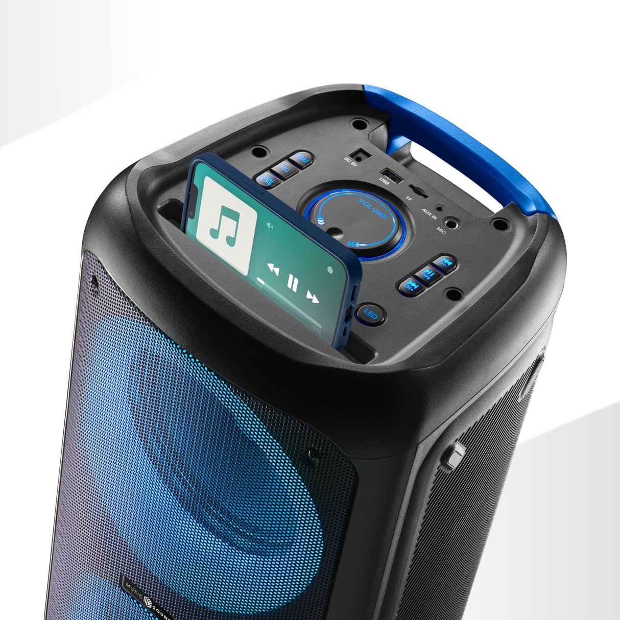 Music Sound - Sound Box - Caja acústica Bluetooth con 80WATT de Potencia - Inalámbrico - Luces RGB - 4 Horas de reproducción - Mando a Distancia para gestionar Todas Las Funciones del Altavoz - Negro