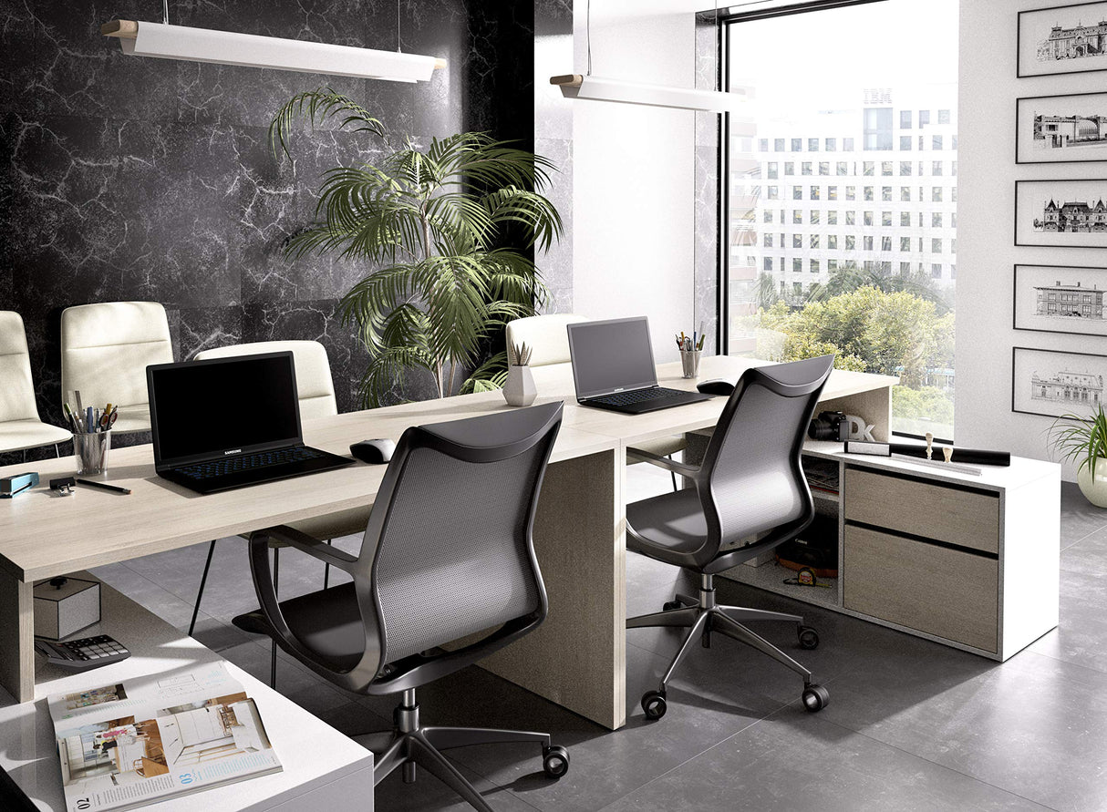 DEKIT GRUPO RIMOBEL ROX - MESA ESCRITORIO CON ALMACENAJE Y DOBLE MONTAJE - 139x75 cm - NATURAL / BLANCO