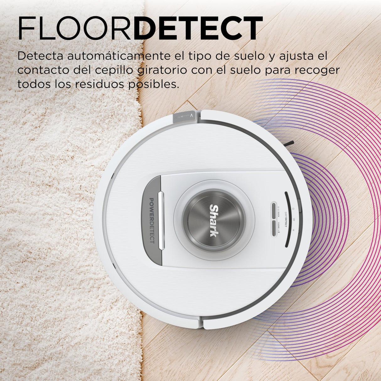 Shark PowerDetect Robot Aspirador, Vaciado automático, navegación 3D y LiDAR, Base antialérgenos, tecnología NeverStuck, para alfombras, Suelos y Pelo de Mascotas, WiFi/App, Blanco, AV2820VEEUWH