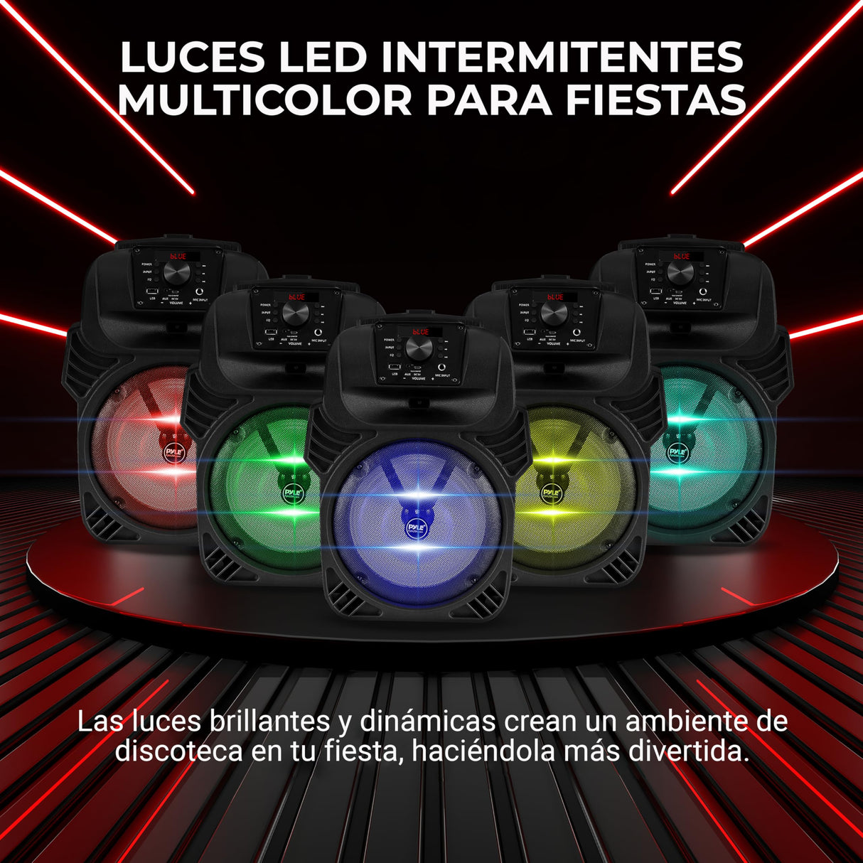 PYLE Altavoz Bluetooth, PA, 400V, Portatil, Recargable, Exteriores, Subwoofer de 8”, Tweeter de 1”, Función de grabación, Micrófono, Luces de Fiesta, Radio USB/SD, Mando a Distancia