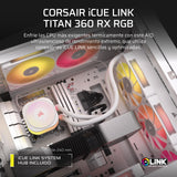 CORSAIR iCUE LINK TITAN 360 RX Refrigerador Líquido RGB Para CPU – 360mm AIO – 3x RX120 Ventiladores RGB Incluidos – Compatible con Intel LGA 1851/1700, AMD AM5/AM4 – Hub iCUE LINK Incluido – Blanco