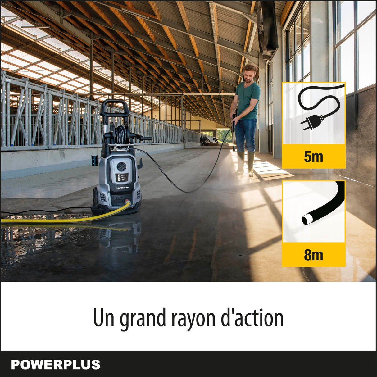 Powerplus Lavadora eléctrica de Alta presión POWXG90426 - [5620] Limpiador de Exterior, función de Arranque/Parada, presión máxima de 195 Bar y Temperatura de 50 °C, Manguera de 8 m y Accesorios