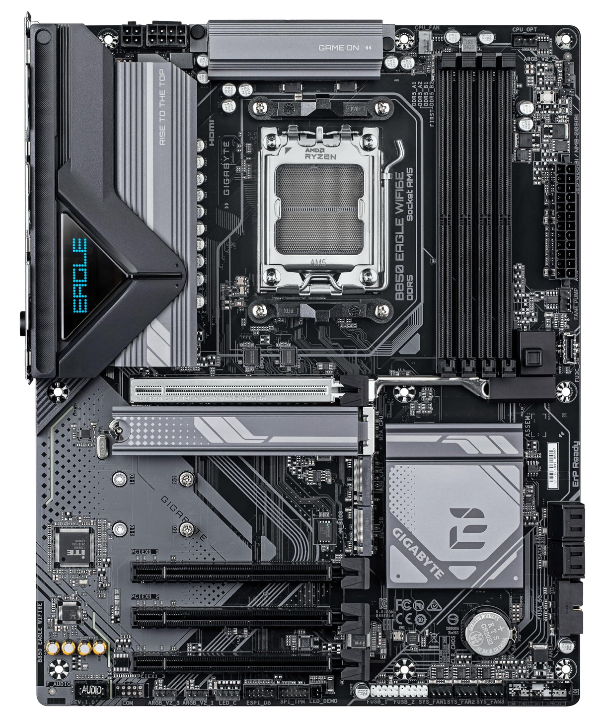 GIGABYTE B850 Eagle WIFI6E Placa Base - Procesadores AMD Ryzen Serie 9000, VRM Digital de 8+2+2 Fases, hasta 8200MHz DDR5 (OC), 1xPCIe 5.0 + 2xPCIe 4.0 M.2, LAN GbE, WiFi 6E, USB 3.2 Gen 2