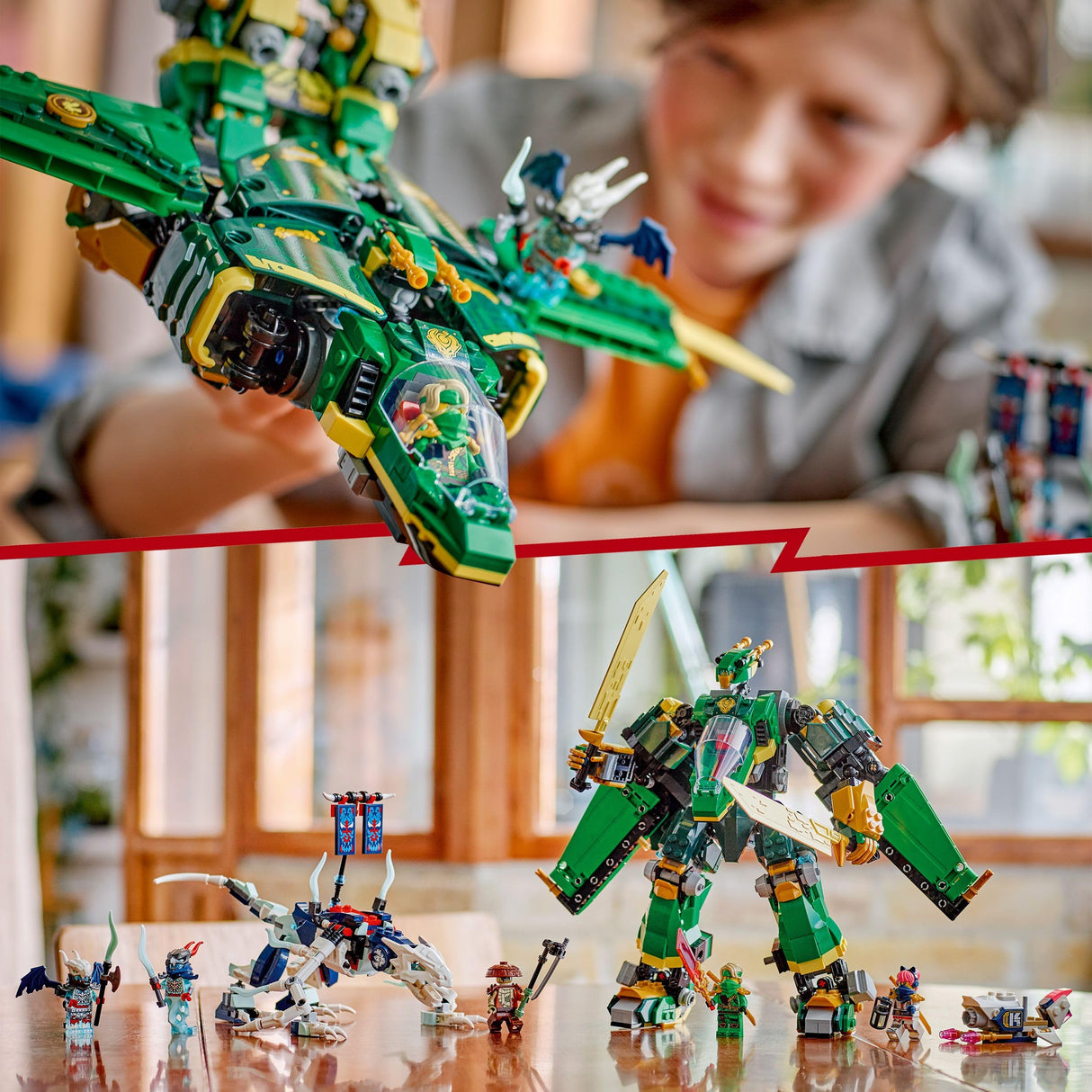 LEGO Ninjago 2 en 1 Meca Reactor de Lloyd - Figura Articulada Transformable en Avión Reactor - 5 Minifiguras Inc. Sora y Lloyd - Moto y Dragón de Juguete - Regalo para Niños de 9+ Años 71845