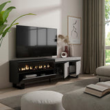 Skraut Home | Mueble TV | Televisión | Muebles de salón, almacenaje | 200x57x35cm | para TV hasta 80" | Chimenea eléctrica | Diseño Industrial | Estilo Moderno | Cemento