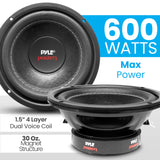 Pyle Altavoz de Audio, 600V, Coche, Subwoofer, Cono de Papel no prensado de 6.5”, Cesta de plastico Negro, Bovina movil Doble, Impedancia de 4 Ohm, Estereo