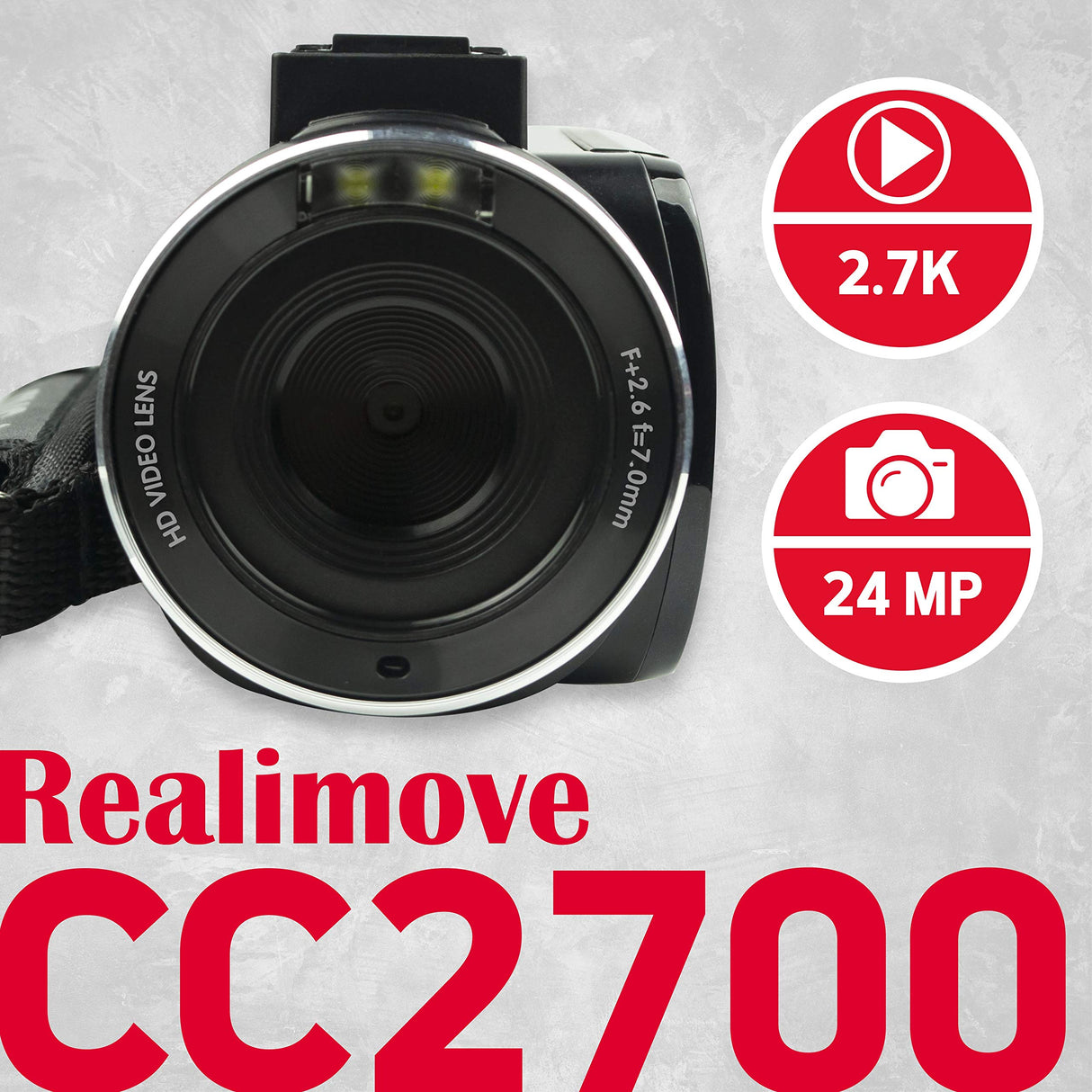 AgfaPhoto Realimove CC2700 - Videocámara Digital (Vídeo 2.7K, 24MP, Pantalla táctil 3'', Zoom 18X, Mando a Distancia, 2 baterías, Micro, Batería de Litio) Negro