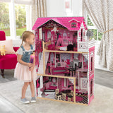 KidKraft Casa de muñecas de Madera Amelia para muñecas de 30 cm con Muebles y Accesorios, Casita de Juguete con Ascensor y balcón, 3 Niveles de Juego, Juguetes niños y niñas Desde 3 años (65093)