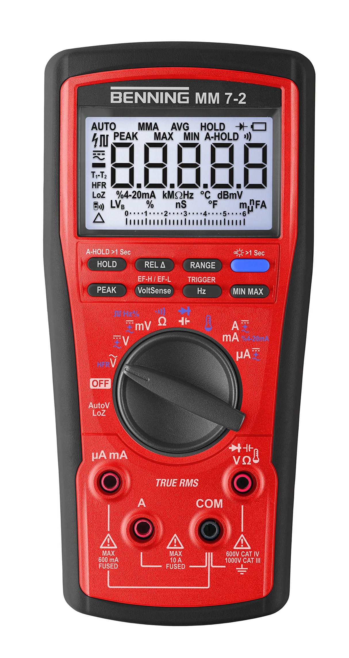 Benning MM 7-2 True RMS 44690 - Multímetro digital (pantalla digital, máx. rango de medición de voltaje CC 1000 V, control óptico y acústico)