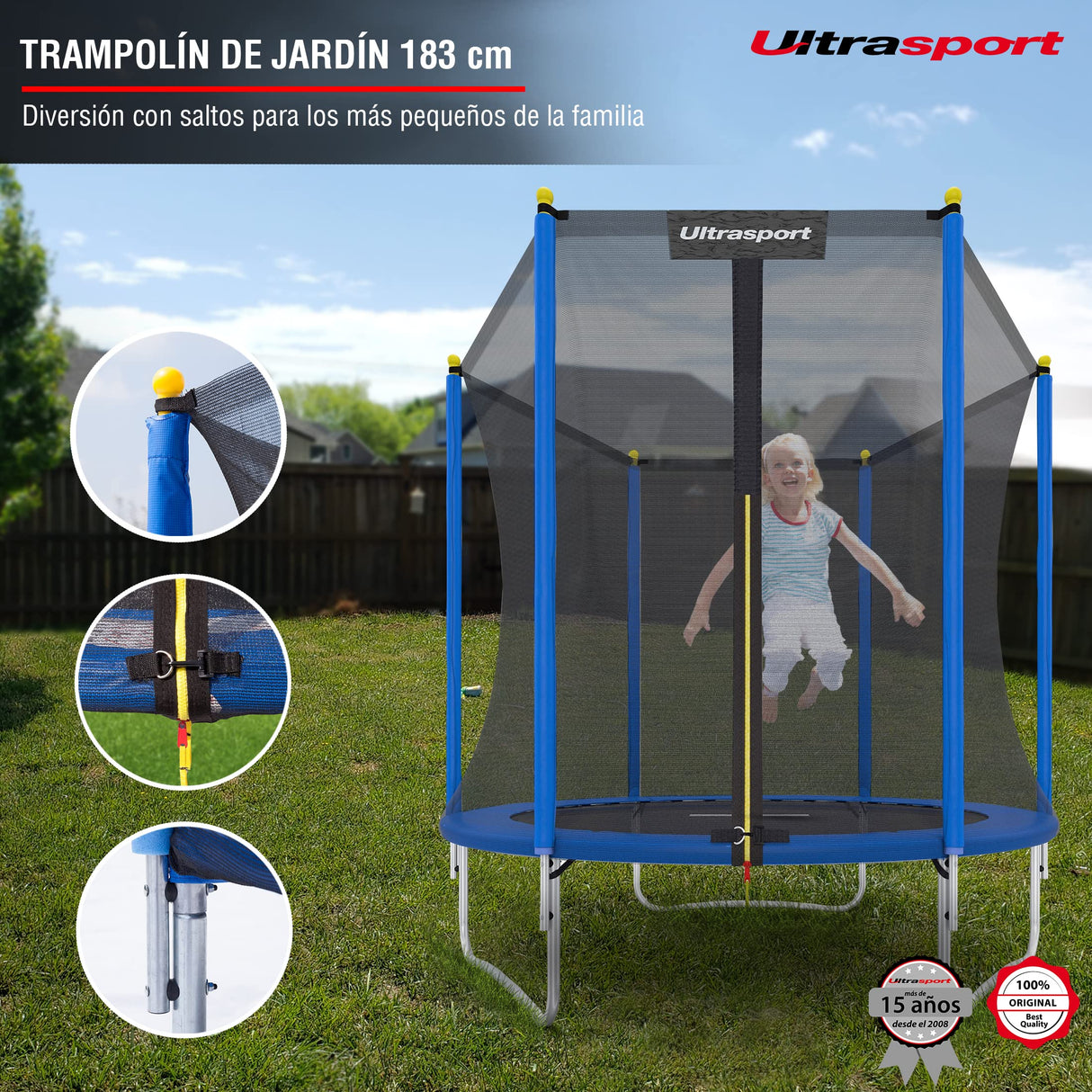 Ultrasport Jumper Cama Elastica Niños Exterior 183 cm hasta 80 kg con Red de Seguridad, Acolchado I Camas Elasticas, Trampolin, Colchoneta Elastica, Trampolines para Niños