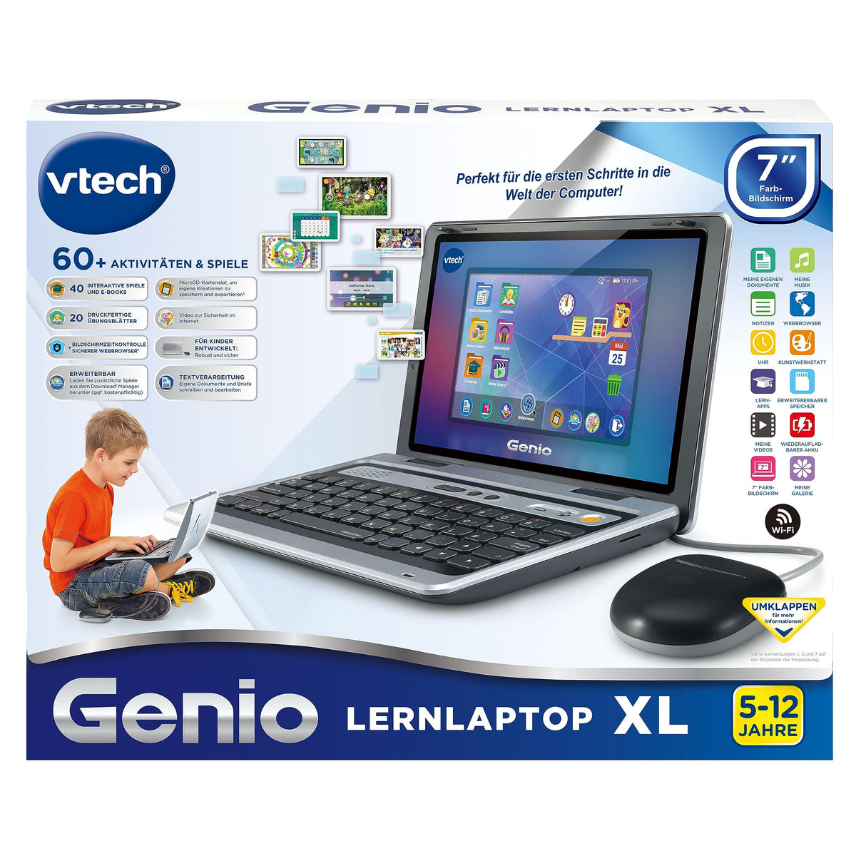 Vtech Genio - Ordenador de Aprendizaje XL con Pantalla LCD Grande de 7" con Acceso a Internet, Programa de Texto y Muchos contenidos educativos, para niños de 5 a 12 años, Version Alemana