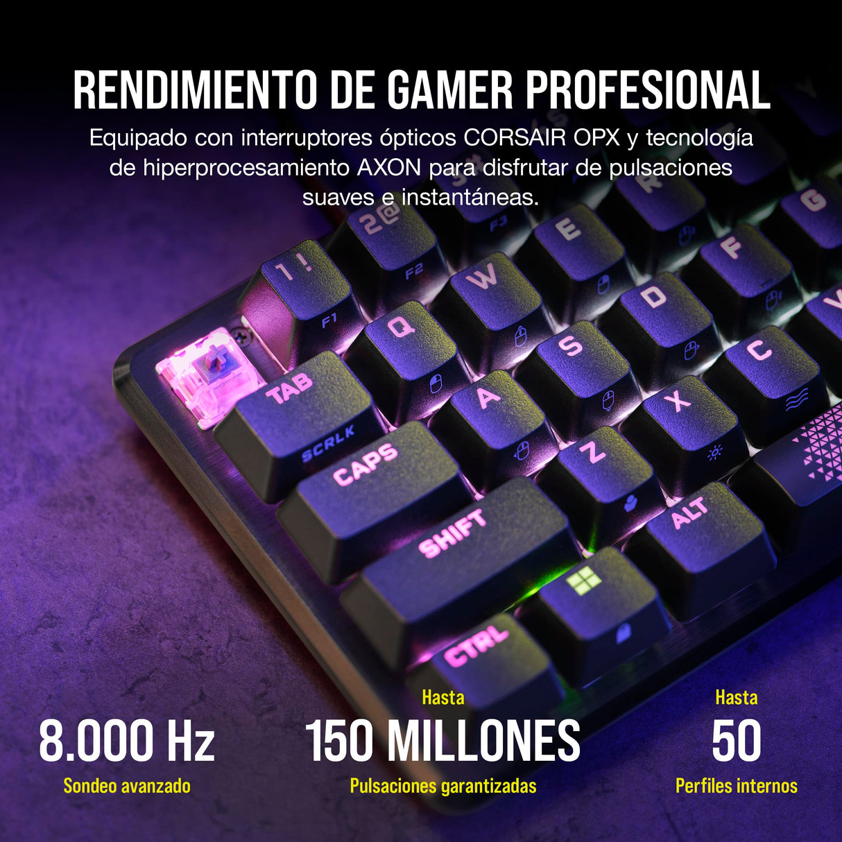 Corsair K65 PRO MINI RGB 65% Optical-Mechanical Wired Gaming Keyboard - Interruptores OPX - Teclados PBT Double-Shot - Compatible con iCUE - PC, PS5, PS4, Xbox - QWERTY ES - Negro