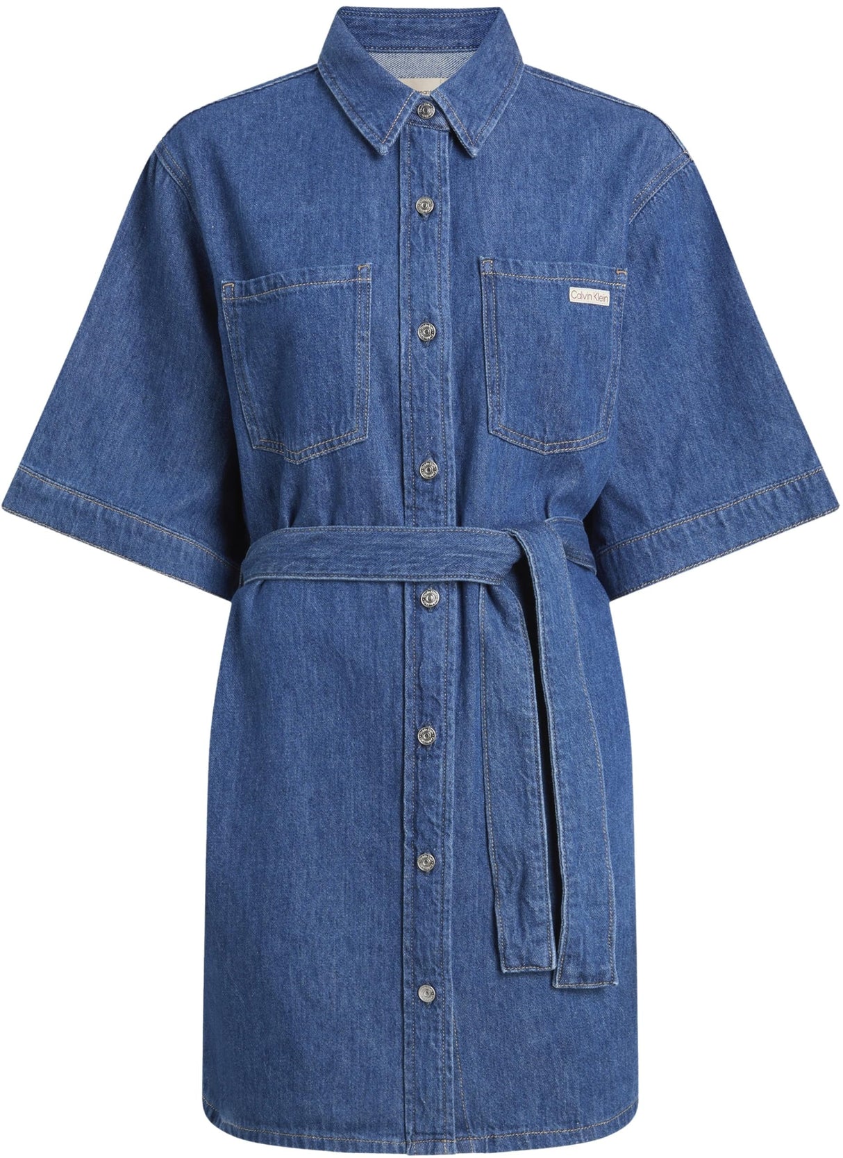 Calvin Klein Vestido Camisero Vaquero Mujer Linen Boxy Belted Denim, Azul (Denim Medium), M