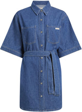 Calvin Klein Vestido Camisero Vaquero Mujer Linen Boxy Belted Denim, Azul (Denim Medium), M