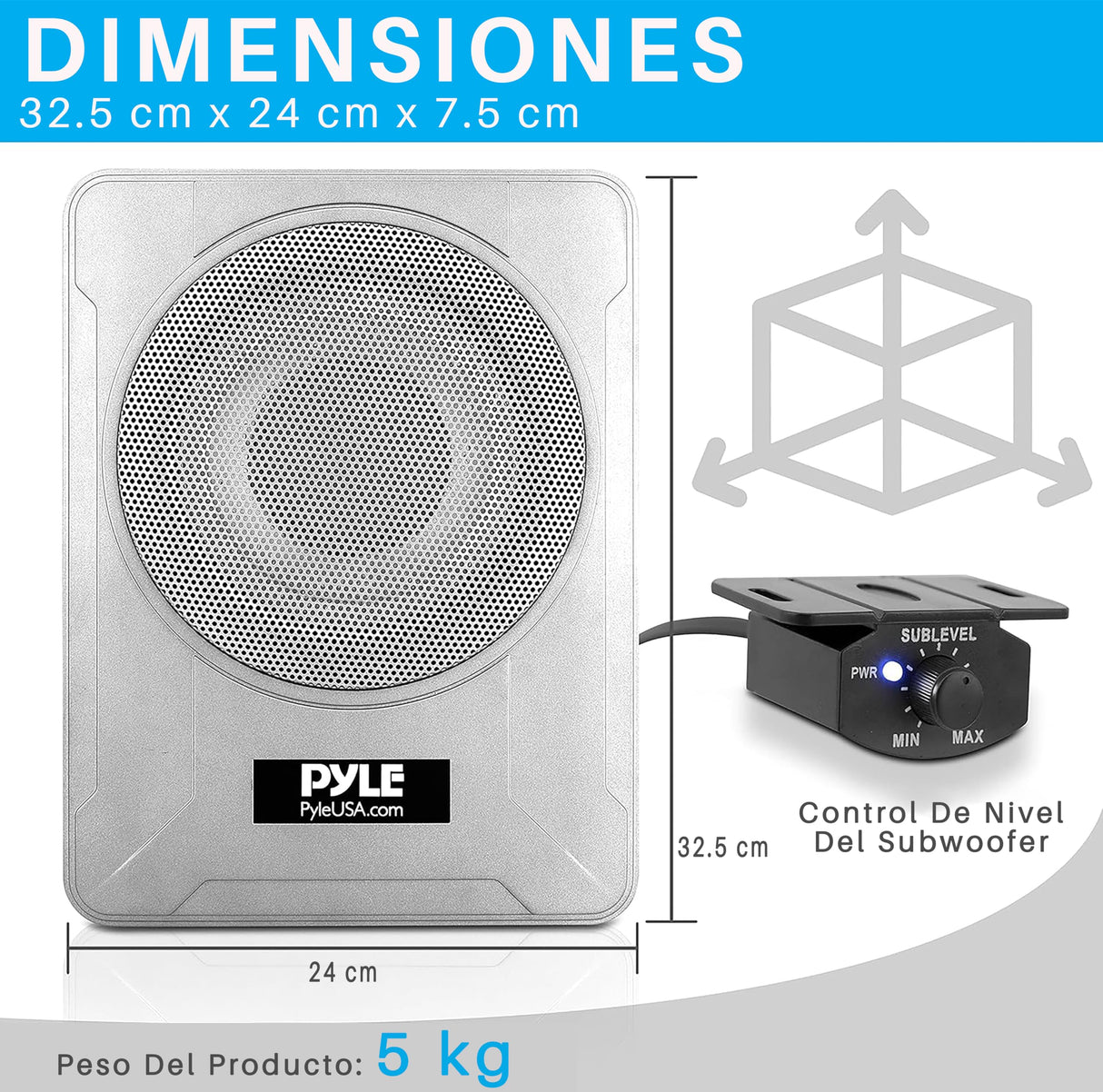 Pyle subwoofer Activo de 8", Audio para Coche, Compacto, 600V, Amplificador Incorporado