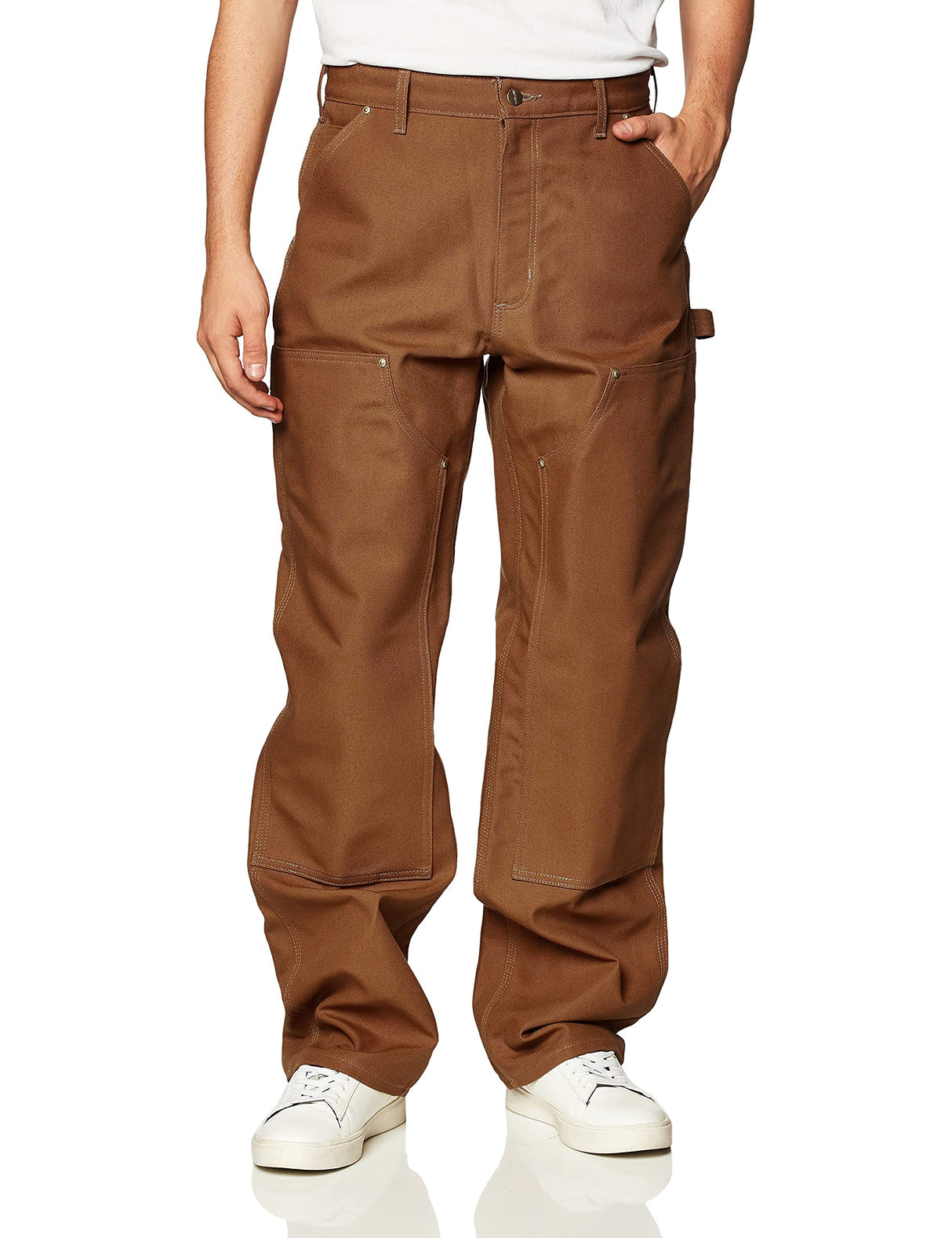 Carhartt Pantalón de trabajo utilitario en lona de algodón resistente con parte frontal doble, Loose Fit Para Hombre, Carhartt Brown, W36/L32