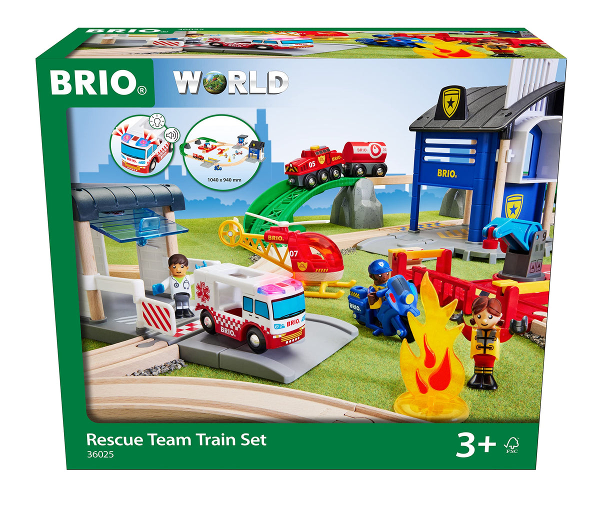 BRIO World - Set Ferroviario Equipo de Rescate, World Ferrocarriles, Set de Construcción de Madera, Juguete para Niños y Niñas 3+ Años, 44 Piezas