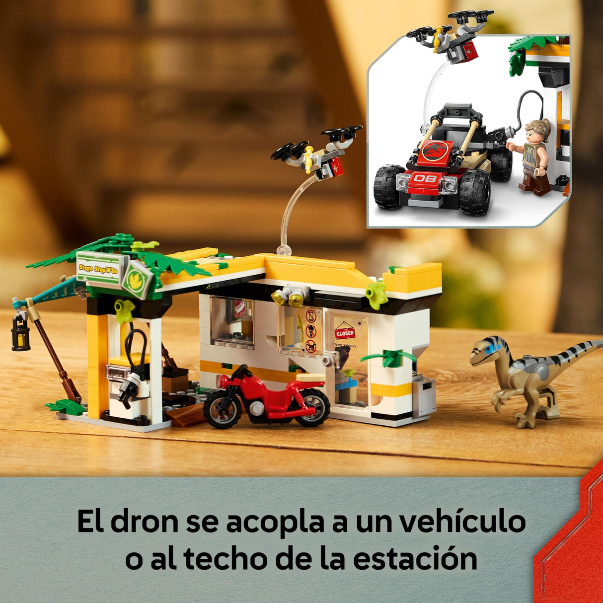 LEGO Jurassic World Misión de Seguimiento: Raptor y Titanosaurus - Dinosaurios de Juguete con 3 Minifiguras, Coche Todoterreno, Dron y Moto - Regalo para Niños y Niñas de 7+ Años 76973