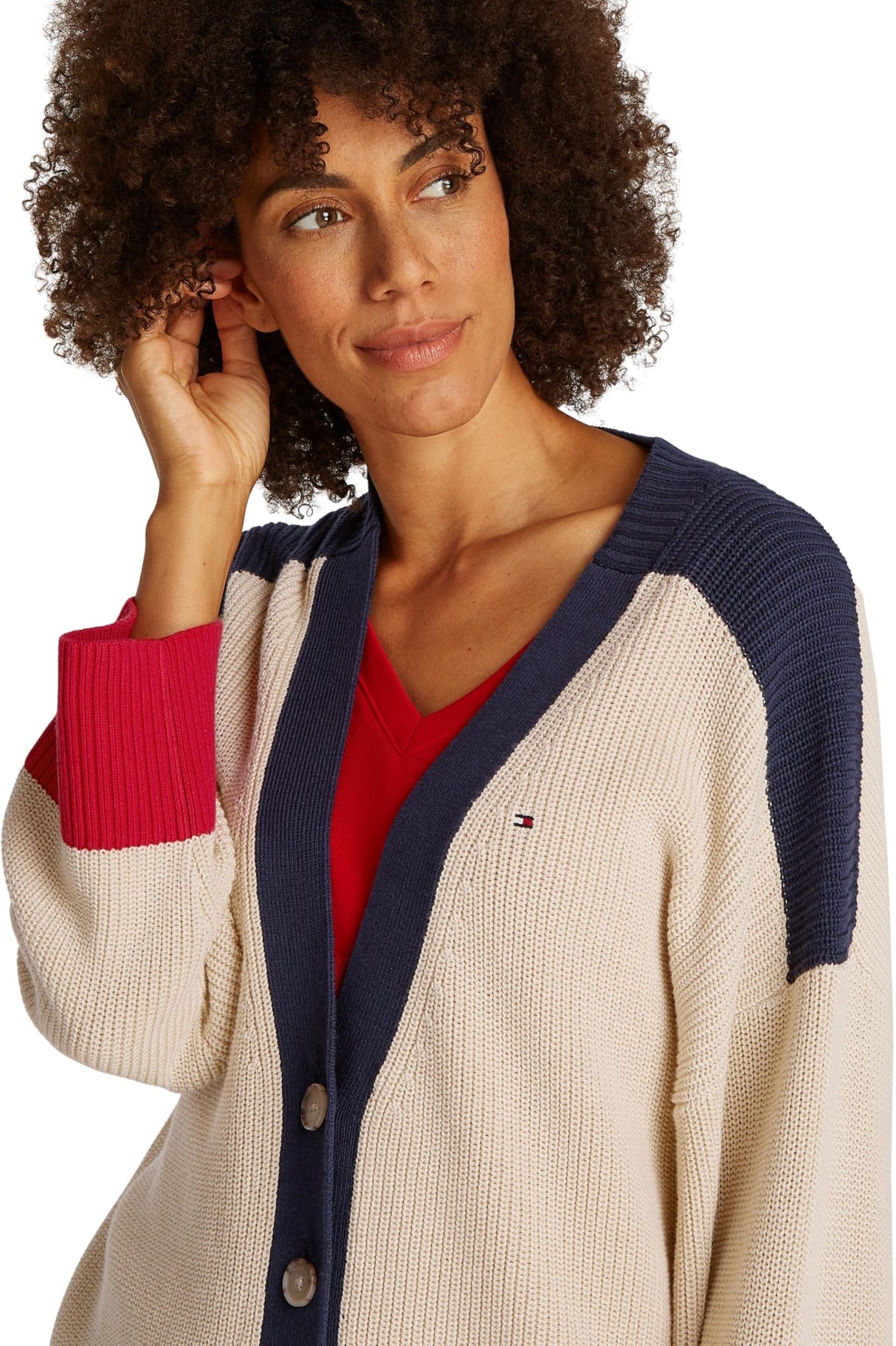 Tommy Hilfiger Chaqueta de punto Mujer Cárdigan con botones, Marfil (Country Ivory), L-XL