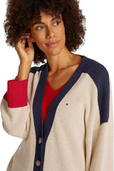 Tommy Hilfiger Chaqueta de punto Mujer Cárdigan con botones, Marfil (Country Ivory), L-XL