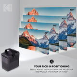 KODAK FLIK HD9 Proyector Inteligente | Mini película portátil Negra para Interiores y Exteriores con Aplicaciones de transmisión de Android TV, Wi-Fi y Bluetooth