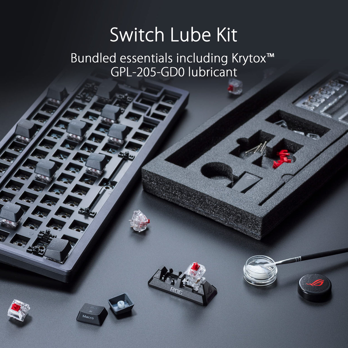 ASUS ROG Azoth - Teclado Mecanico Gaming 75%, Cubierta Metálica, Switch ROG NX Red lubricados, ABS, Kit de Lubricado, IR, BT y USB-C, Pantalla OLED, Tres Alturas y Compatible con Mac - QWERTY español