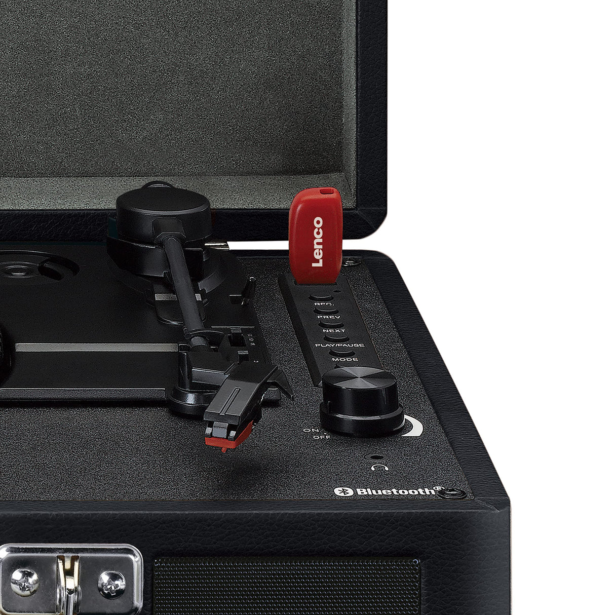 Lenco TT-115BK - Tocadiscos Bluetooth, Altavoces Integrados, Estuche Giradiscos Portátil Compacto, USB, AUX, Adaptador 45RPM, Negro