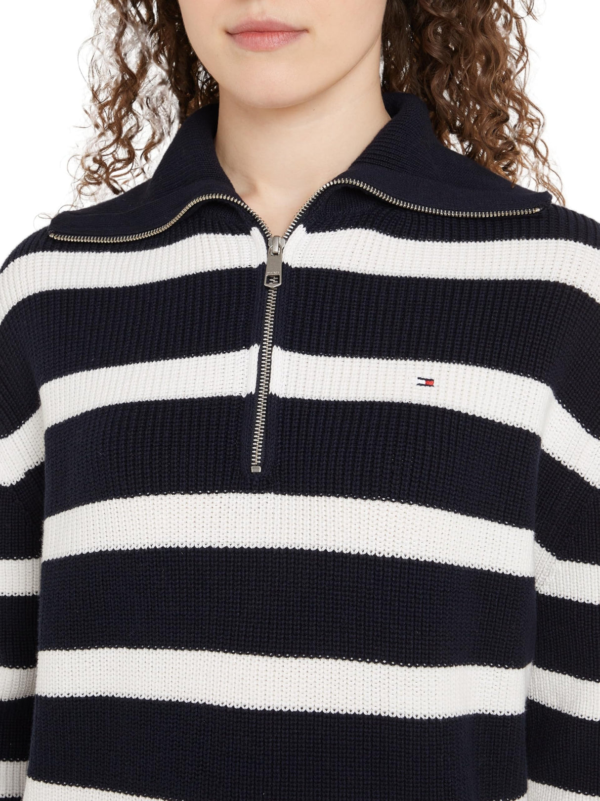 Tommy Hilfiger Sudadera con Cremallera Mujer 1/2 Zip Sweater Jersey de Punto, Multicolor (Desert Sky/Ivory Petal Stripe), XS