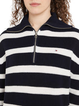 Tommy Hilfiger Sudadera con Cremallera Mujer 1/2 Zip Sweater Jersey de Punto, Multicolor (Desert Sky/Ivory Petal Stripe), XS