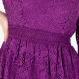 Lovedrobe Women's Midaxi Dress Ladies Lace Square Neckline Long Sleeve High Waist Empire A-Line for Wedding Guest Evening Occasion Vestido, Morado, 48 para Mujer