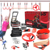 Ninja Warrior Obstacle Course for Kids Outside 19.8 Meters - Ninja Slider Included - Largest 11 Ninja Course Obstacles - Climbing Ladder, Spinning Wheel, Gym Ring