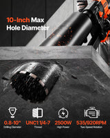 VEVOR Perforadora de Diamante, Perforadora de Núcleo 535/920 RPM de 2 Velocidades en Seco y Húmedo con Soporte, 10 Brocas, Diámetro de Perforación de 20-254 mm para Hormigón, Ladrillo, Piedra