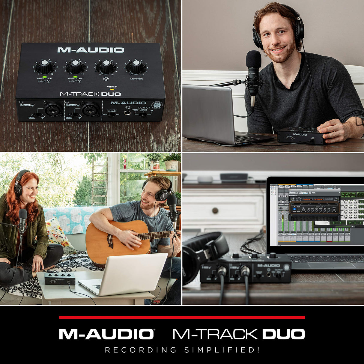 M-Audio M-Track Duo - Interfaz audio, tarjeta de sonido USB para grabación, transmisión, podcasting con entradas XLR, línea y DI, así como un paquete de software