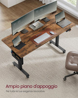 VASAGLE Escritorio Eléctrico de Altura Regulable, 60 x 160 x (72-120) cm, Ajuste Continuo, Función de Memoria con 4 Alturas, Marrón Rústico LSD176X01V1