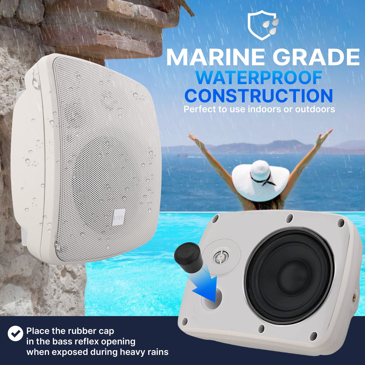 Altavoz de Patio al Aire Libre para Montaje en Pared, 3.5 Pulgadas, 2 vías, Resistente a la Intemperie, Altavoces comerciales montados en Pared o Techo con Transformador Integrado de 70 V, gabinete