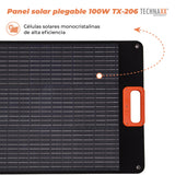 Panel solar plegable TX-206 de 100 W de Technaxx, Cargador solar monocristalino portátil para todas las fuentes de alimentación habituales con salidas USB-A/USB-C/XT60/DC7909/MC4/Anderson