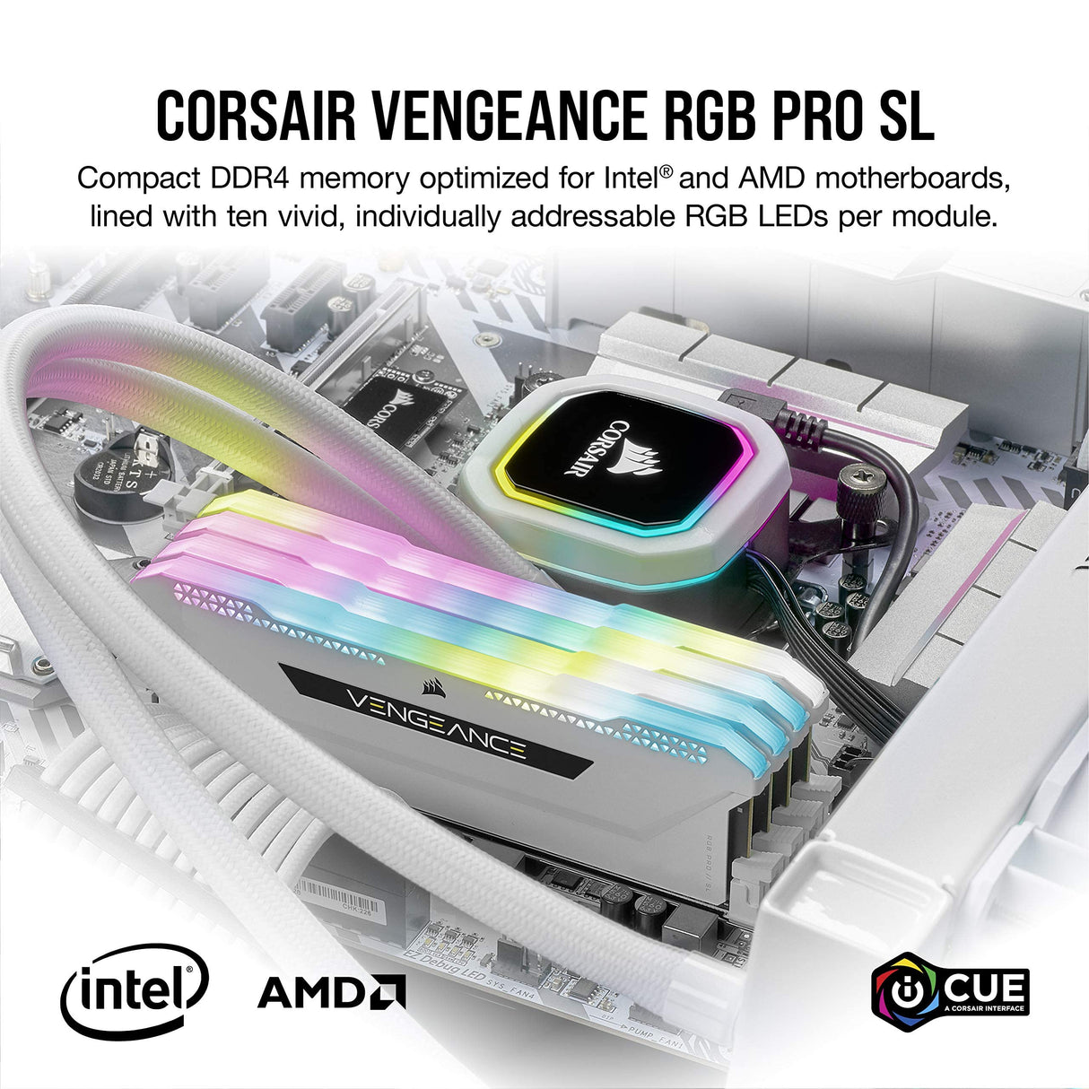Corsair Memoria de escritorio VENGEANCE RGB PRO SL de 16 GB (2 x 8 GB) DDR4 3600 (PC4-28800) C18 de 1,35 V, blanco y negro