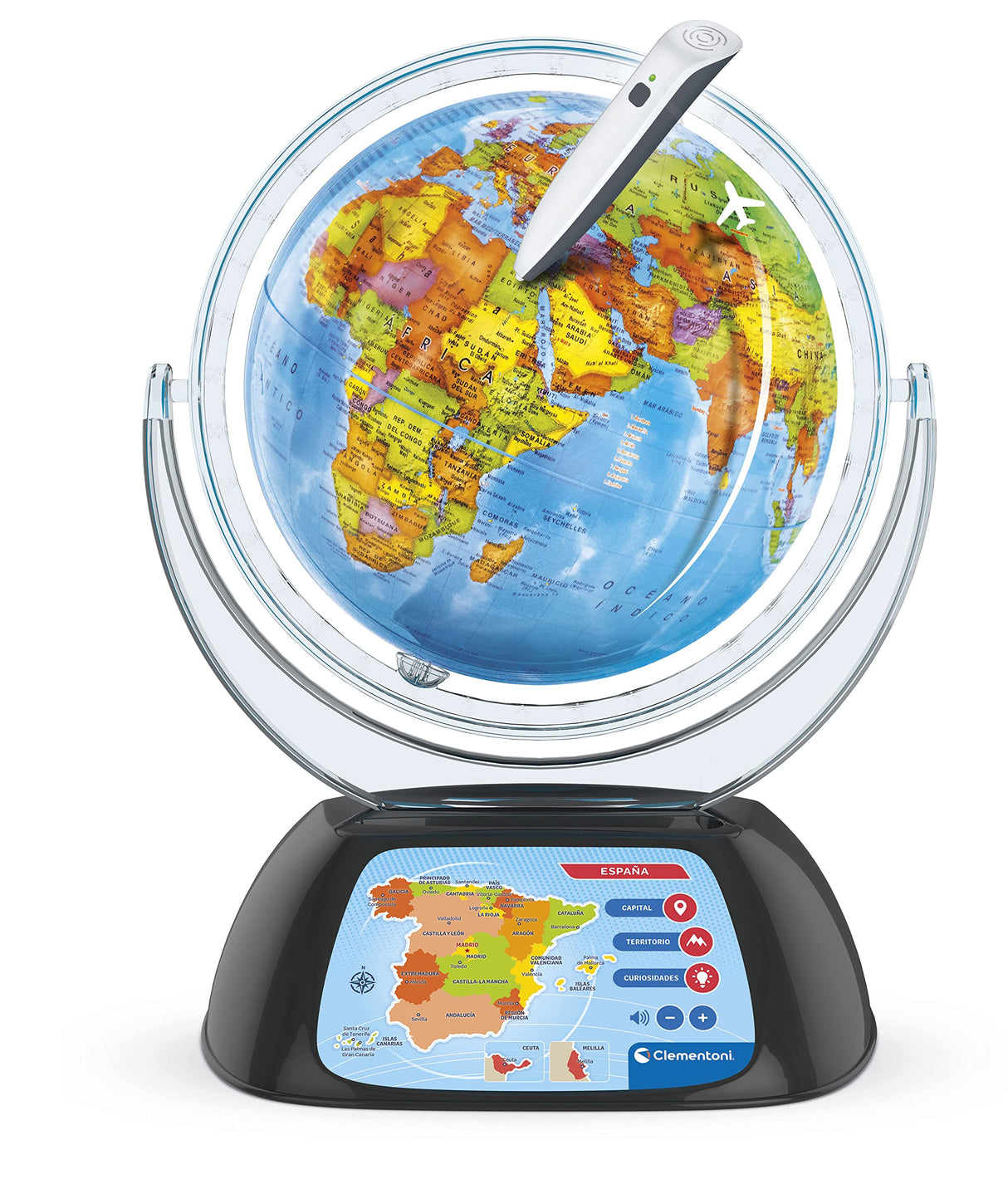 Clementoni - Exploramundo Digital, Globo terráqueo Bola del Mundo interactiva Infantil, 7 años, Multicolor (55387)