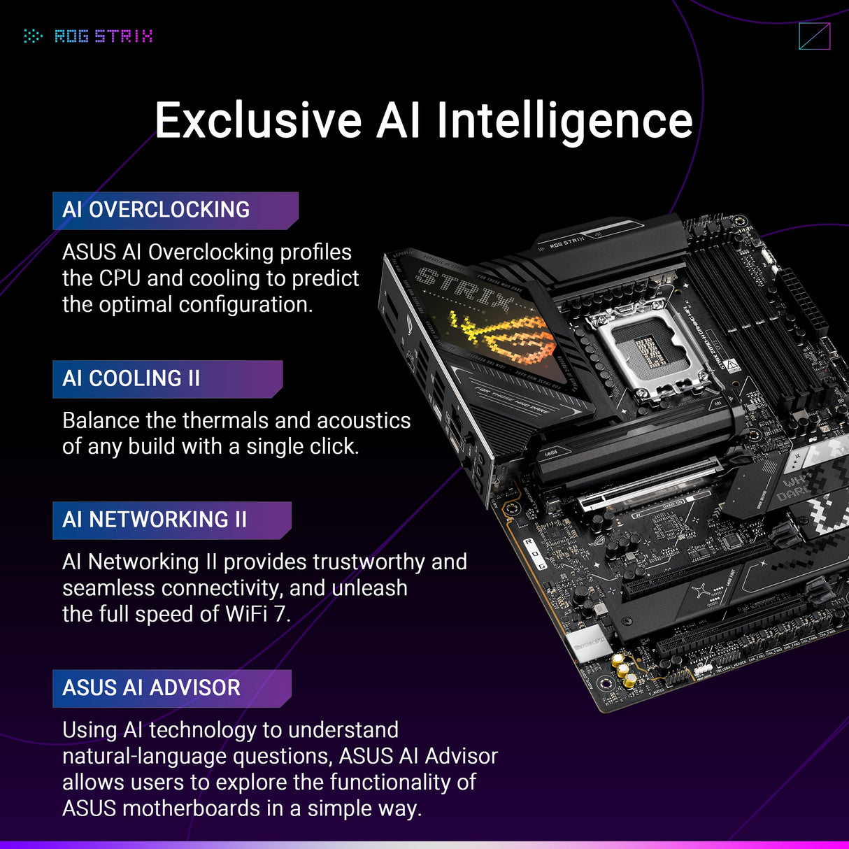 ASUS ROG Strix Z890-H Gaming WiFi - Placa Base ATX, IA optimizada, 16+2+1+2 etapas de Potencia, DDR5, PCIe 5.0, Cuatro Ranuras M.2, WiFi 7, overclocking con IA, Redes con IA II, iluminación Aura Sync