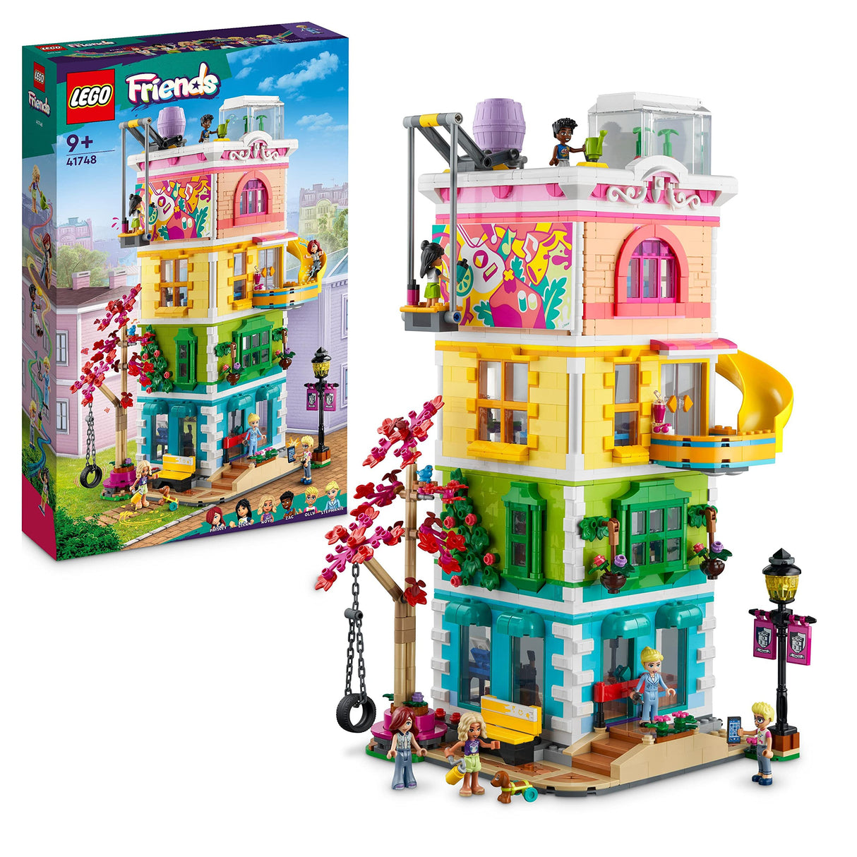 LEGO Friends Centro Comunitario de Heartlake City de Juguete - Set Modular con 5 Plantas, 6 Mini Muñecos, Figura de Perro y Accesorios Creativos - Regalo de Cumpleaños para Niñas de 9+ Años 41748