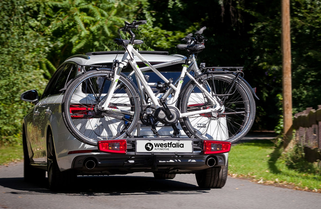 Westfalia Portabicicletas Bikelander para Enganches | Incluye Bolsa; portabicicletas para 2 Bicicletas; apto para Bicicletas Eléctricas; plegable | Luces híbridas LED